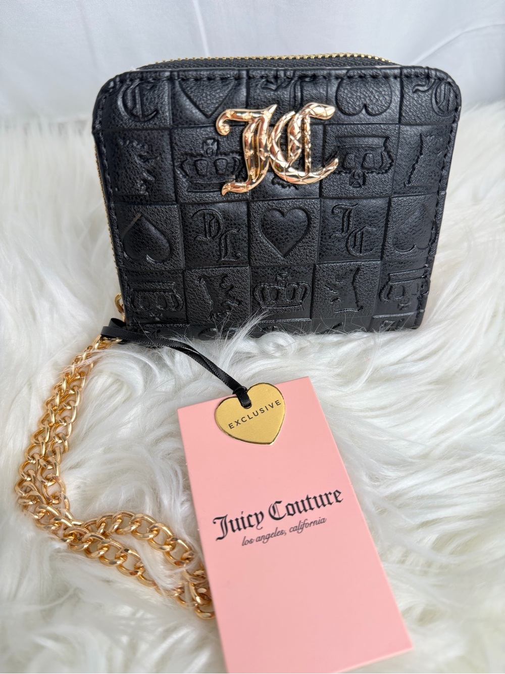 Juicy Couture Black & Pink Crossbody Wallet – Gold Chain – NWT